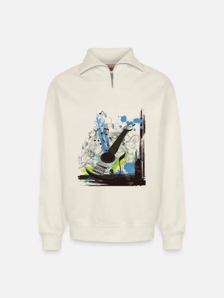 Musique - Sweat unisexe décontracté en coton biologique à demi-zip – de SPREAD - blanc cassé