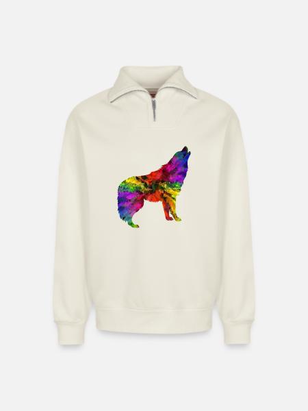 Wolf rainbow - Relaxed Unisex Organic Half Zip Sweatshirt – by SPREAD - off white