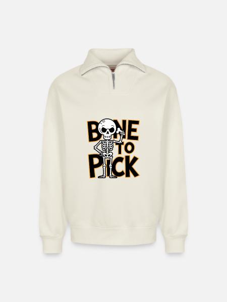 Bone To Pick - Relaxed Unisex Organic Half Zip Sweatshirt – by SPREAD - off white