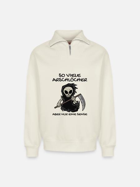 Sensenmann - Relaxed Unisex Organic Half Zip Sweatshirt – von SPREAD - Naturweiß