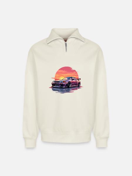 Skyline Sunset - Relaxed Unisex Organic Half Zip Sweatshirt – by SPREAD - off white