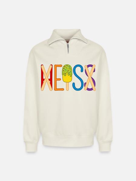 Eis - heiß - H EIS S - Relaxed Unisex Organic Half Zip Sweatshirt – von SPREAD - Naturweiß