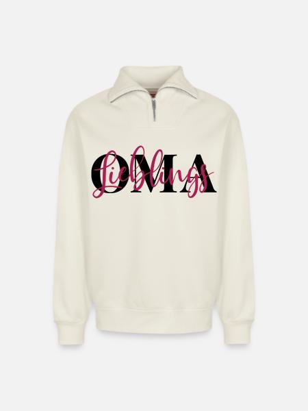 Lieblingsoma Oma - Relaxed Unisex Organic Half Zip Sweatshirt – von SPREAD - Naturweiß