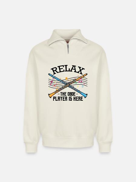 hautbois - Sweat unisexe décontracté en coton biologique à demi-zip – de SPREAD - blanc cassé
