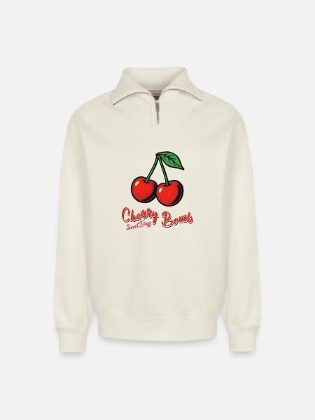 Kirsch-Mädchen - Relaxed Unisex Organic Half Zip Sweatshirt – von SPREAD - Naturweiß