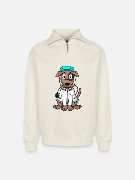 Dog Doctor - Relaxed Unisex Organic Half Zip Sweatshirt – by SPREAD - off white