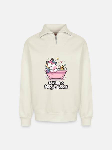 Taking A Magic Break - Relaxed Unisex Organic Half Zip Sweatshirt – by SPREAD - off white