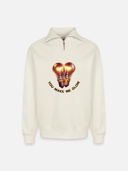You Make Me Glow - Relaxed Unisex Organic Half Zip Sweatshirt – by SPREAD - off white