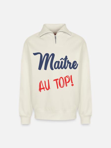 MASTER AT THE TOP - Relaxed Unisex Organic Half Zip Sweatshirt – by SPREAD - off white