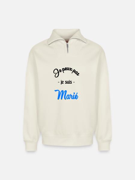 JE PEUX PAS. MARIE - Sweat unisexe décontracté en coton biologique à demi-zip – de SPREAD - blanc cassé