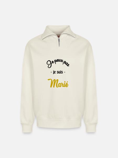 JUST MARRIED. EVJF - Sweat unisexe décontracté en coton biologique à demi-zip – de SPREAD - blanc cassé