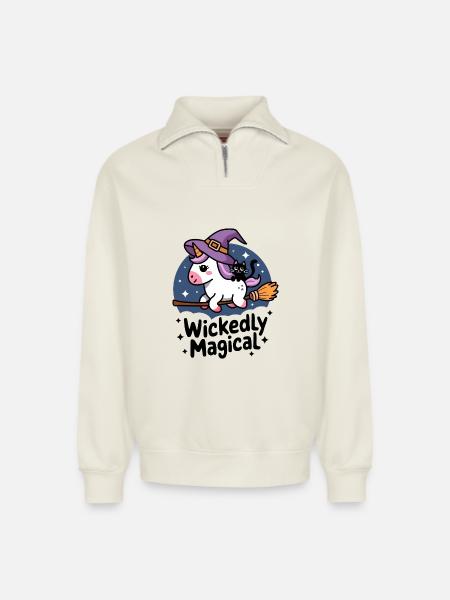 Wickedly Magical - Relaxed Unisex Organic Half Zip Sweatshirt – by SPREAD - off white
