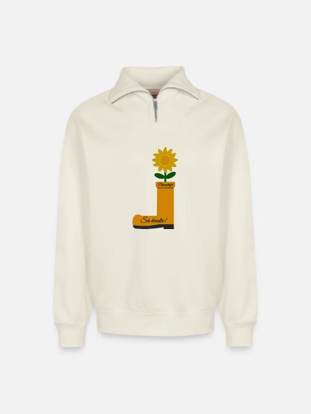 Flower Boots - Relaxed Unisex Organic Half Zip Sweatshirt – by SPREAD - off white