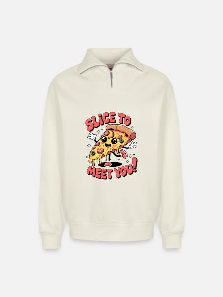 Slice To Meet You! - Relaxed Unisex Organic Half Zip Sweatshirt – by SPREAD - off white