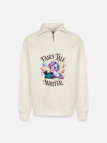 Fairy Tale Writer - Relaxed Unisex Organic Half Zip Sweatshirt – by SPREAD - off white