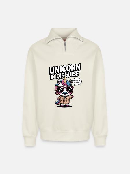Unverkleidetes Einhorn - Relaxed Unisex Organic Half Zip Sweatshirt – von SPREAD - Naturweiß