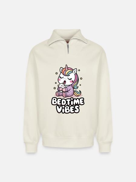 Vibrations du coucher - Sweat unisexe décontracté en coton biologique à demi-zip – de SPREAD - blanc cassé