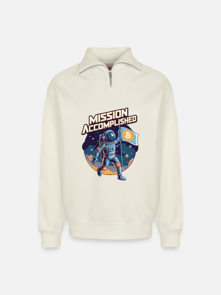 Mission Accomplished - Relaxed Unisex Organic Half Zip Sweatshirt – by SPREAD - off white