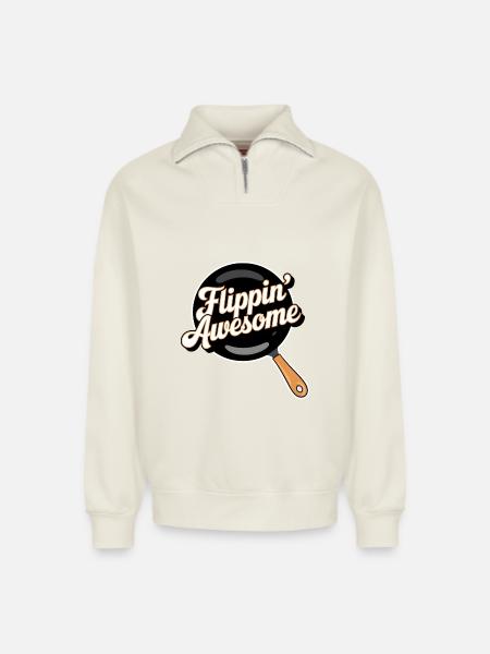 Flippin Awesome - Relaxed Unisex Organic Half Zip Sweatshirt – by SPREAD - off white