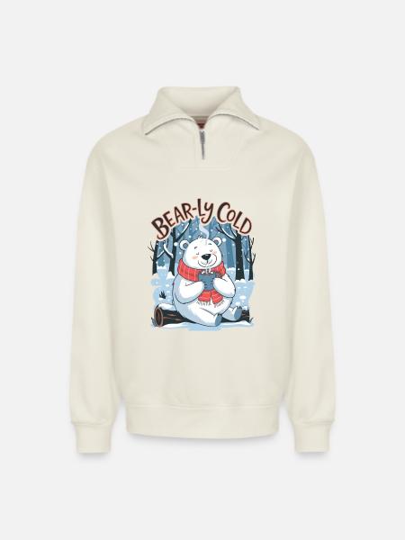 Bear-ly Cold - Relaxed Unisex Organic Half Zip Sweatshirt – by SPREAD - off white