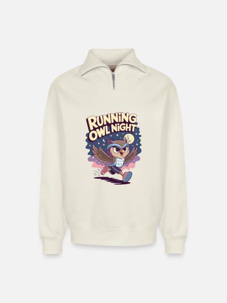 Running Owl Night - Relaxed Unisex Organic Half Zip Sweatshirt – by SPREAD - off white