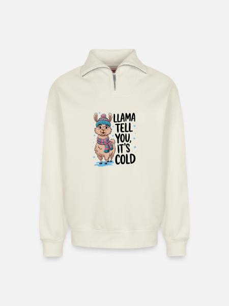 Llama Tell You It's Cold - Relaxed Unisex Organic Half Zip Sweatshirt – by SPREAD - off white