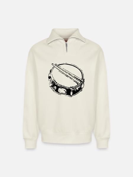 Snare - Drum - Percussion - Music - Relaxed Unisex Organic Half Zip Sweatshirt – by SPREAD - off white