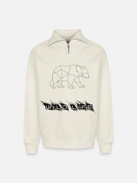 Geometrischer Bär - Relaxed Unisex Organic Half Zip Sweatshirt – von SPREAD - Naturweiß