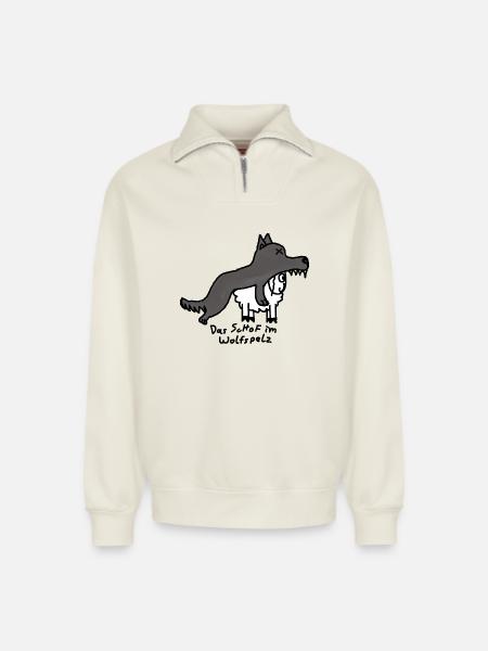 Schof im Wolfspelz - Relaxed Unisex Organic Half Zip Sweatshirt – von SPREAD - Naturweiß
