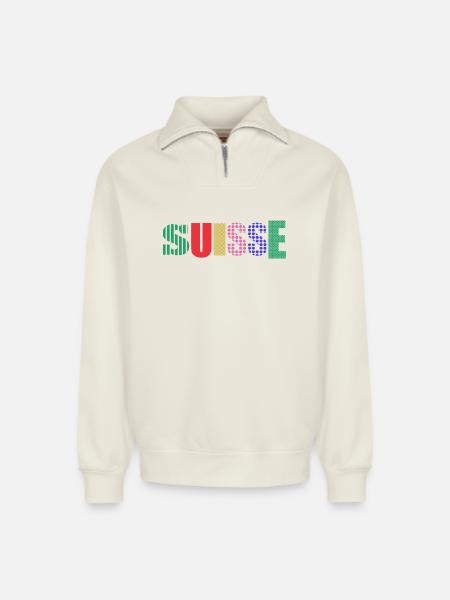 SUISSE - Sweat unisexe décontracté en coton biologique à demi-zip – de SPREAD - blanc cassé