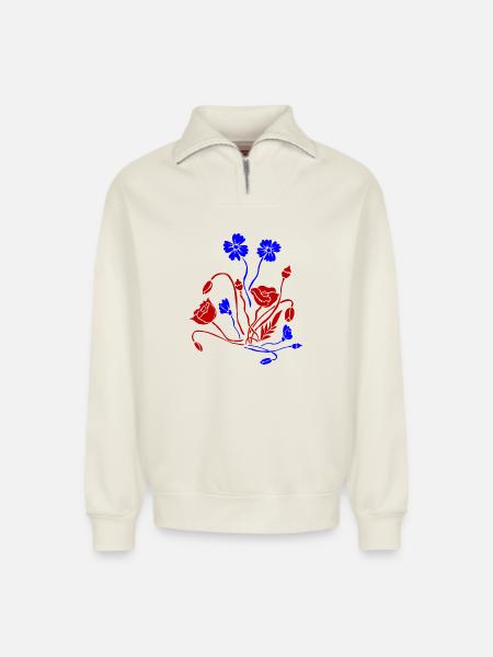 Fleur Picture Fleurs - Sweat unisexe décontracté en coton biologique à demi-zip – de SPREAD - blanc cassé