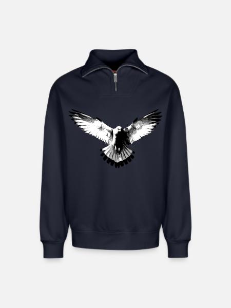 Falcon black and white - Relaxed Unisex Organic Half Zip Sweatshirt – by SPREAD - navy
