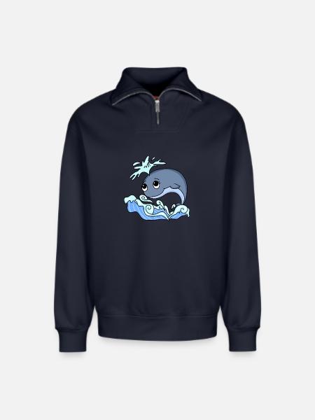 whale - Relaxed Unisex Organic Half Zip Sweatshirt – by SPREAD - navy