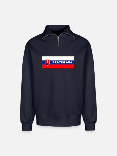 Bratislava City in Slovakian Flag - Relaxed Unisex Organic Half Zip Sweatshirt – by SPREAD - navy