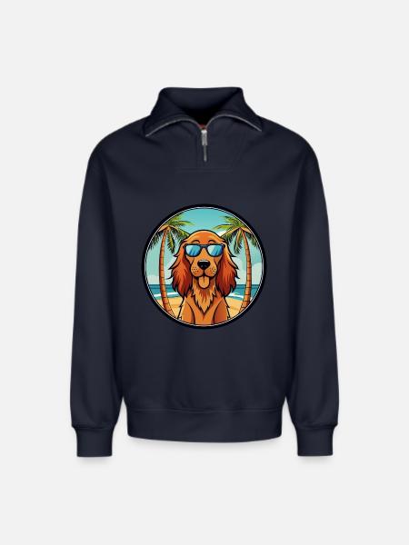 Irsk Setter Hund Race Tegneserie Solbriller Beach - Unisex sweatshirt i økologisk bomuld med half zip og afslappet pasform – fra SPREAD - navy
