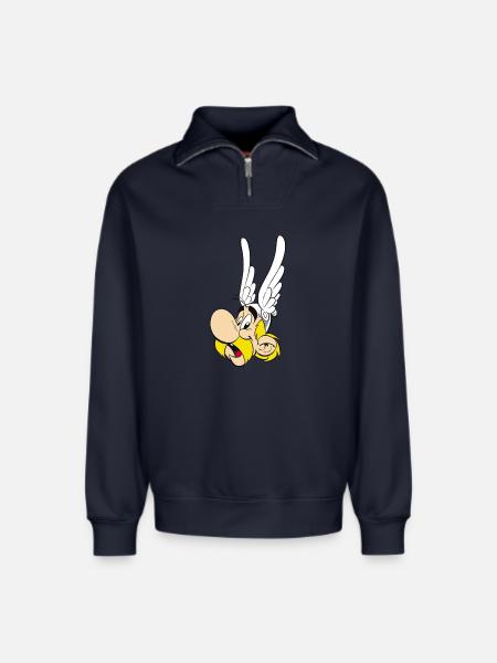 Asterix & Obelix Portrait Astérix - Sweat unisexe décontracté en coton biologique à demi-zip – de SPREAD - bleu marine