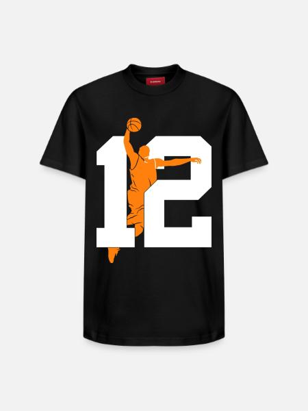 NUMMER 12 BASKETBAL 12E VERJAARDAG - T-shirt unisex met relaxed fit van Supima-katoen – van SPREAD - zwart