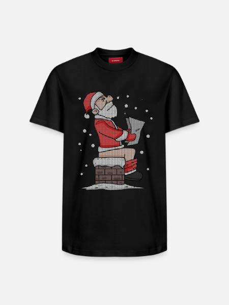 Père Noël assis sur la cheminée drôle - T-shirt unisexe décontracté en coton Supima – de SPREAD - noir