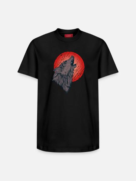 Howling wolf, full moon - Relaxed Unisex Supima Cotton T-Shirt – by SPREAD - black