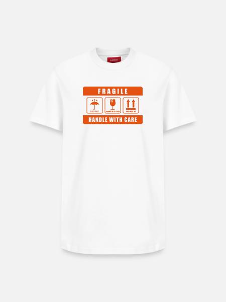 Fragile Handle With Care Shipping Label Sign - Relaxed Unisex Supima Cotton T-Shirt – by SPREAD - white