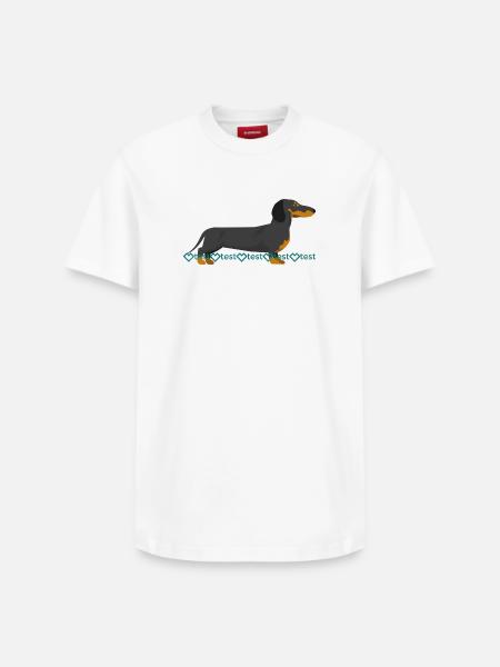 Image du teckel - T-shirt unisexe décontracté en coton Supima – de SPREAD - blanc