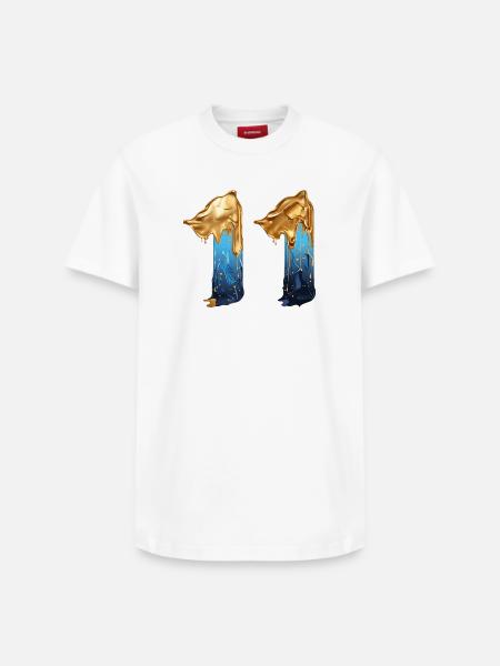 NEJ. 11 NUMMER 11 SEJ 11 ÅRS FØDSELSDAG - Unisex T-shirt i Supima-bomuld med afslappet pasform – fra SPREAD - hvid