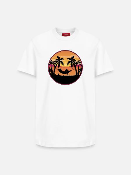 Palm Trees Hammock Sunset - Relaxed Unisex Supima Cotton T-Shirt – by SPREAD - white