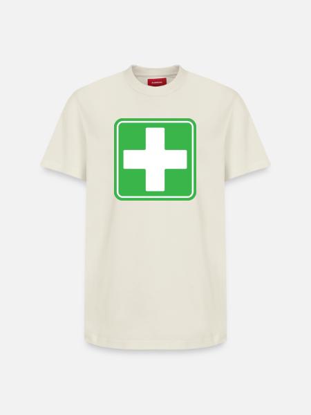 First Aid Medical Cross Safety Sign Vector Icon - Relaxed Unisex Supima Cotton T-Shirt – by SPREAD - off white