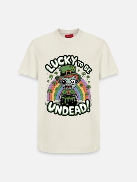 Lucky To Be Undead! - Relaxed Unisex Supima Cotton T-Shirt – by SPREAD - off white