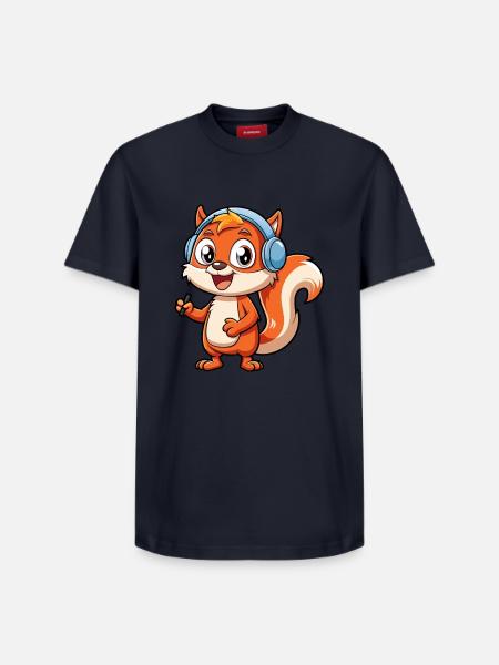 Ekorre Rolig Tecknad Figur Hörlurar Musik - T-shirt unisex med avslappnad passform i Supima-bomull – från SPREAD - marinblå