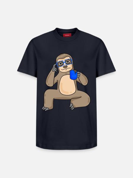 Sloth with glasses and coffee - Relaxed Unisex Supima Cotton T-Shirt – by SPREAD - navy