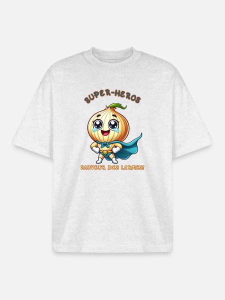 Superhero - Savior of Tears - Boxy Heavyweight Unisex Organic T-Shirt by Stanley/Stella - cool heather grey