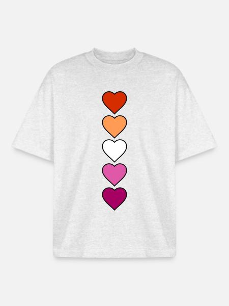 Lesbian Lesbian Hearts - Boxy Heavyweight Unisex Organic T-Shirt by Stanley/Stella - cool heather grey