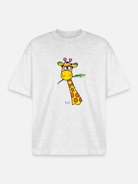 Cute Giraffe - Boxy Heavyweight Unisex Organic T-Shirt by Stanley/Stella - cool heather grey